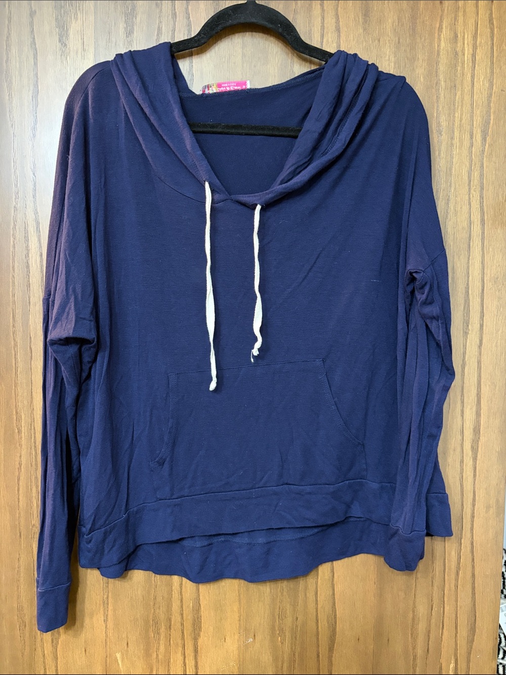 Chris & Carol Navy Relaxed Pullover Hoodie with White Drawstrings